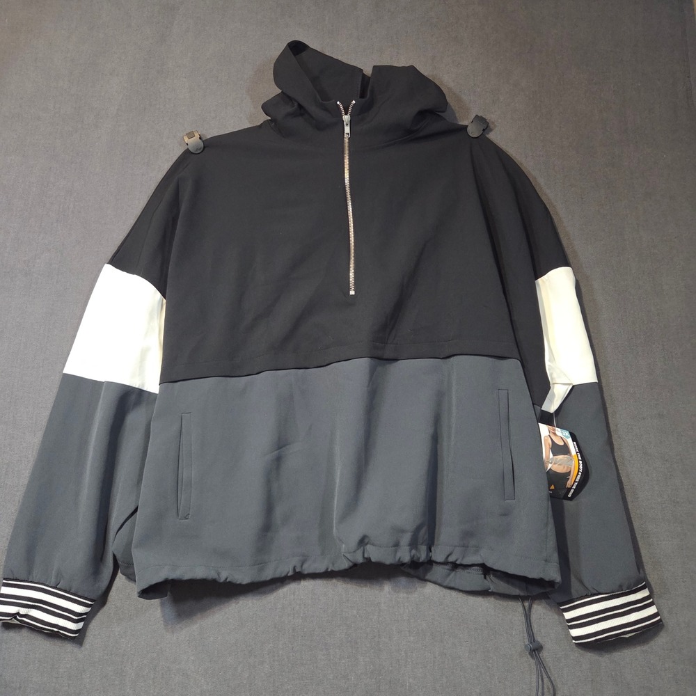 Avia Pullover Hoodie Women 3X Black Soot Colorblock Quarter Zip Activewear